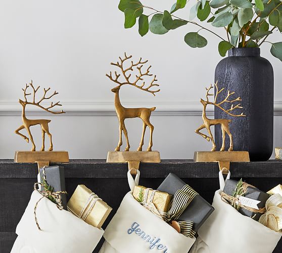Beautiful Solid Brass Modern Reindeer Christmas Stocking Holder Hook 
