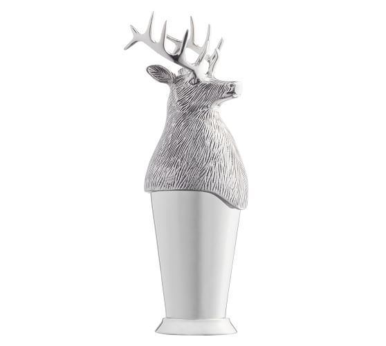 NIB FLAWLESS Exquisite POTTERY BARN Stainless STAG DEER MARTINI COCKTAIL SHAKER 
