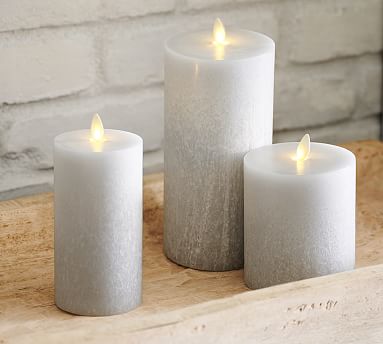 Premium Flickering Flameless Wax Pillar Candles - Salt Washed | Pottery ...