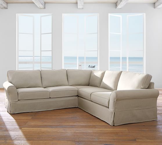PB Comfort Roll Arm Slipcovered 3-Piece L-Sectional | Pottery Barn