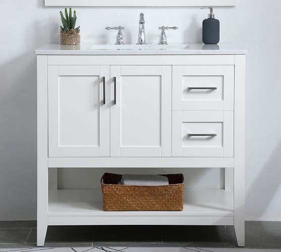 Single Sink Vanity Pottery Barn, 36 Inch White Bathroom Vanity With Black Hardware