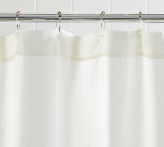 Belgian Flax Linen Hemstitch Shower, Pottery Barn White Linen Shower Curtain