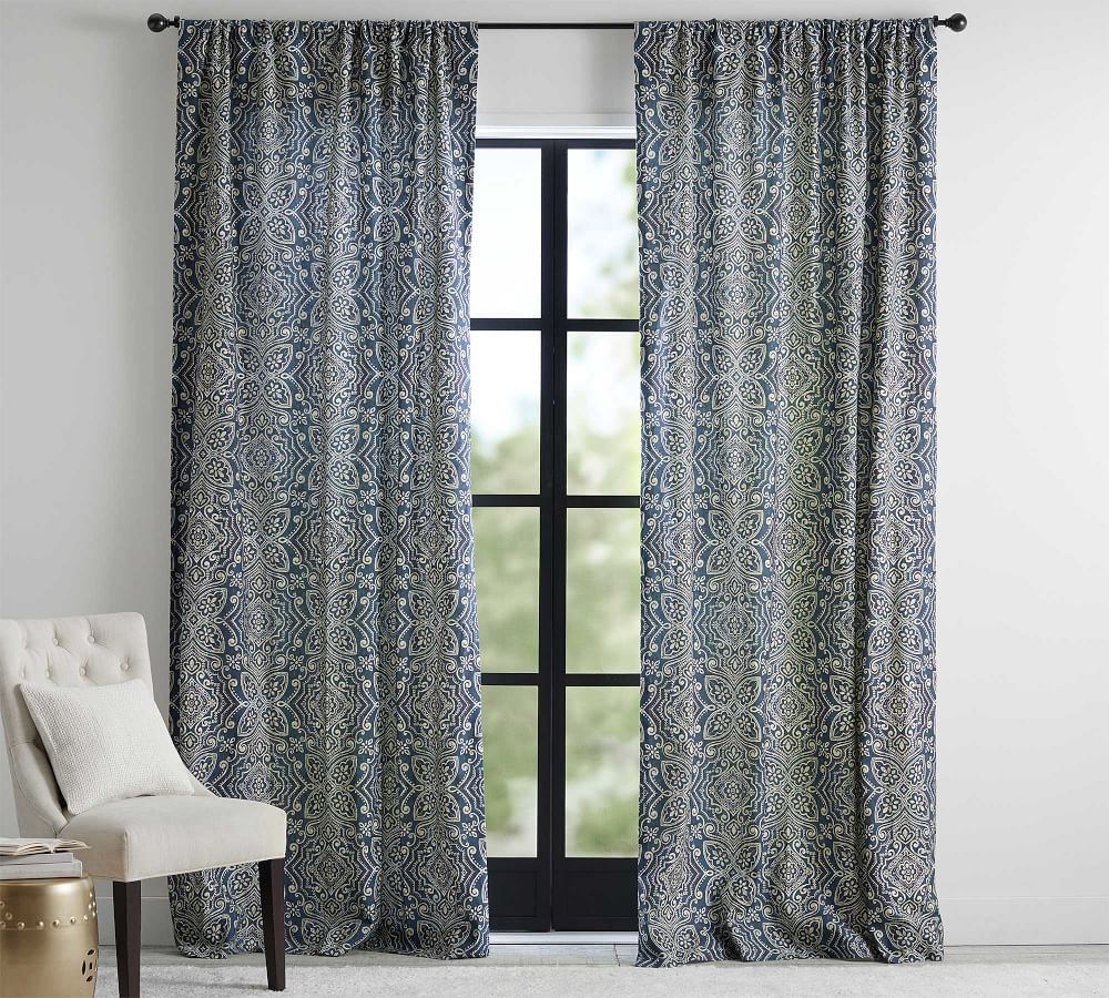 Emina Print Linen/Cotton Rod Pocket Curtain Pottery Barn