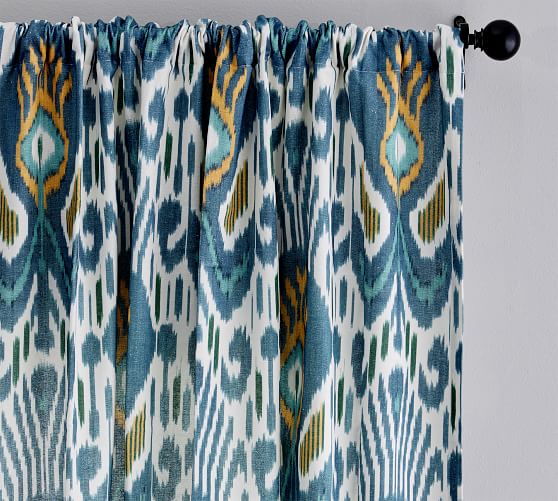Ikat Print Linen Cotton Rod Pocket Curtain Pottery Barn Ikat Print Linen Cotton Rod Pocket, Blue Ikat Curtains Living Room