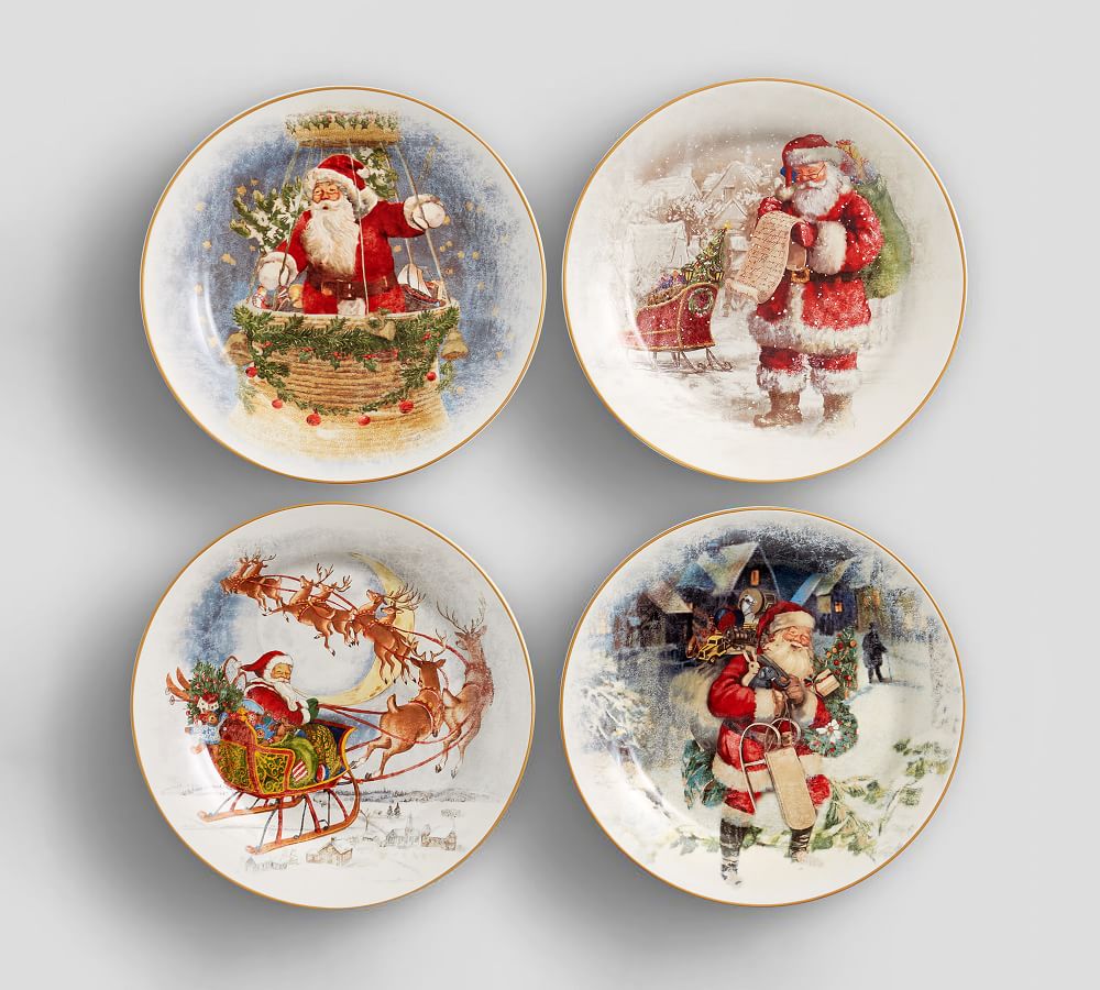 Nostalgic Santa Stoneware Salad Plates Set of 4 Pottery Barn