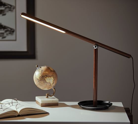 Saxton Led Wood Task Table Lamp, Linear Wood Led Usb Table Lamp