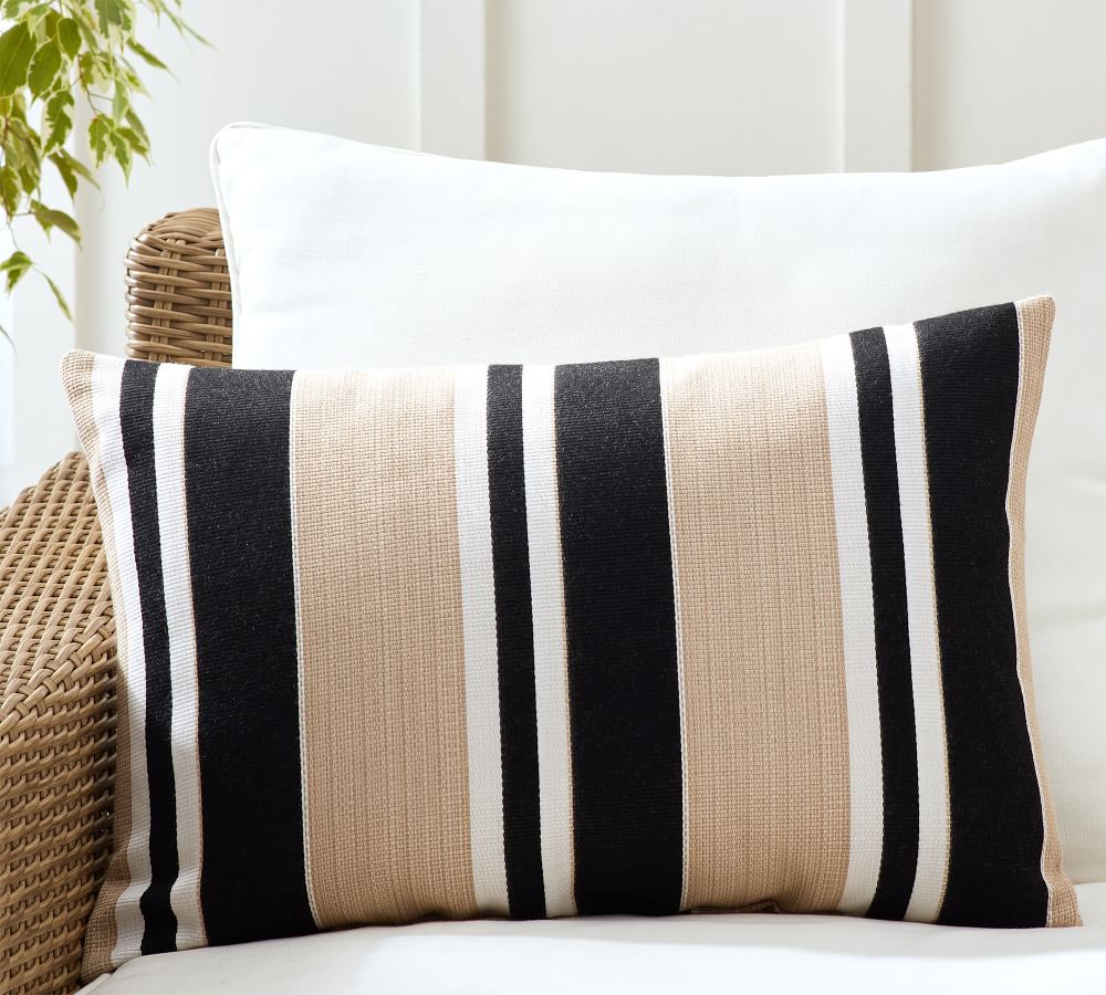 Sunbrella® Ziva Striped Indoor/Outdoor Lumbar Pillow Pottery Barn