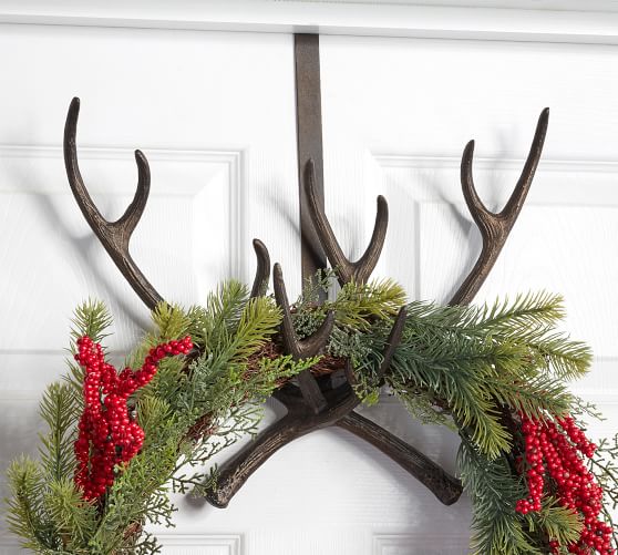 New Pottery Barn LENOX Classic Stag Deer Christmas Wreath Hanger Black Finish 