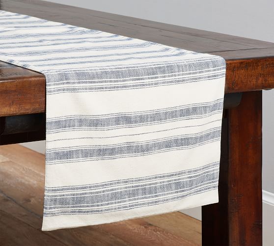 Details about   Pottery Barn French Striped Table Runner Blue 18x108L Cotton Farmhouse New 