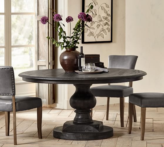 Nolan Round Pedestal Dining Table, What Size Rug Under 52 Inch Round Table