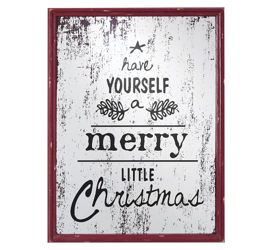 NIB Pottery Barn Have Yourself a Merry Little Christmas mirror wall art mirrored 