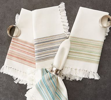 Napkins are 38% Larger Than Standard Size Napkins 100% Cotton Cotton Craft Cantina Multi Stripe Dinner Napkins with Fringes Multicolor 12 Pack Fringed