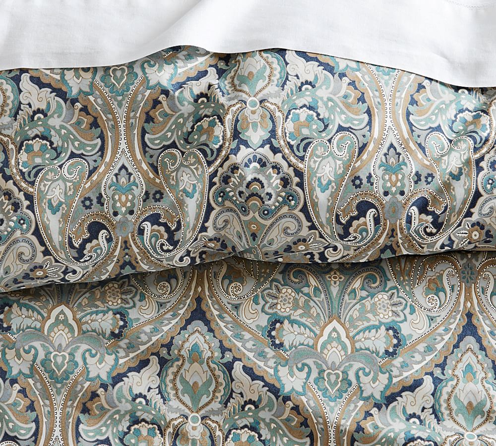 Blue Mackenna Paisley Percale Patterned Duvet Cover & Sham Pottery Barn