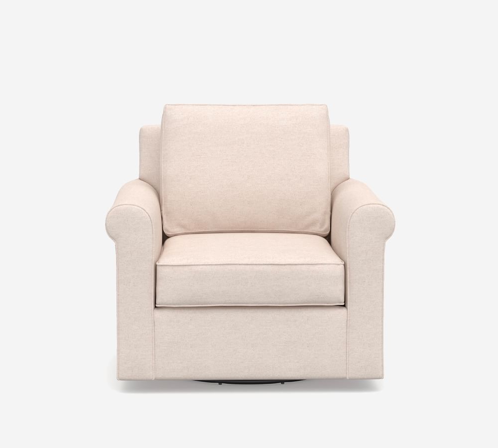 Cameron Roll Arm Upholstered Swivel Armchair | Pottery Barn