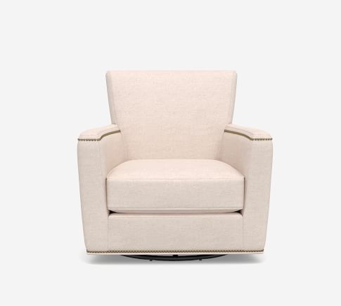 Irving Square Arm Leather Swivel Armchair | Pottery Barn