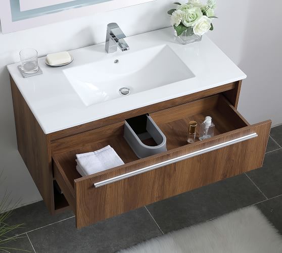 Single Sink Floating Vanity Pottery Barn, 30 Inch Floating Vanity With Vessel Sink And Drain