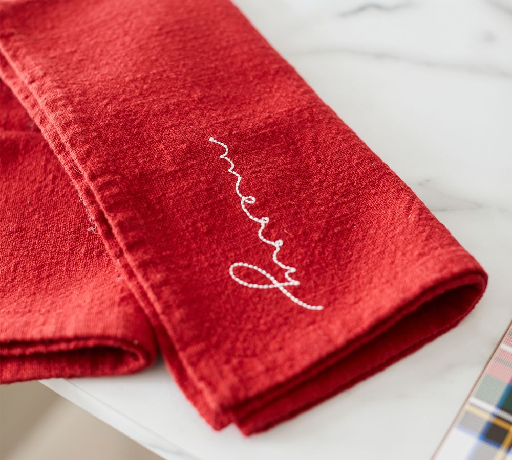 Merry Embroidered Cotton Napkins Set of 4 Pottery Barn
