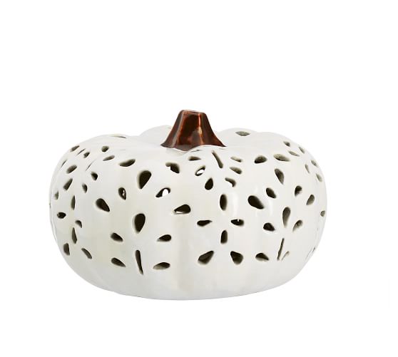Punched Ceramic Pumpkin Candle Holders | Pottery Barn