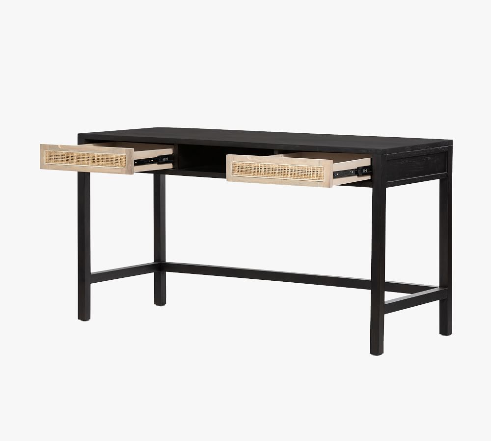 Dolores 58" Cane Writing Desk with Drawers Pottery Barn