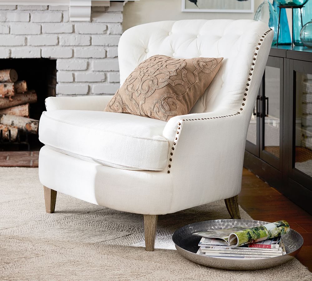 Cardiff Tufted Upholstered Armchair with Nailheads Pottery Barn