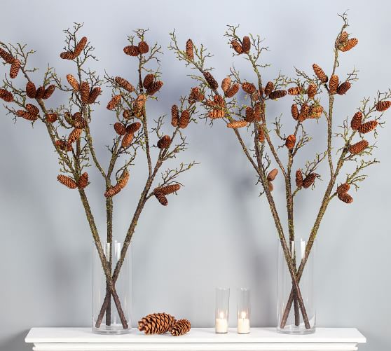 Faux Pinecone And Twig Branches Set, Pottery Barn Faux Bois Twig Coat Rack