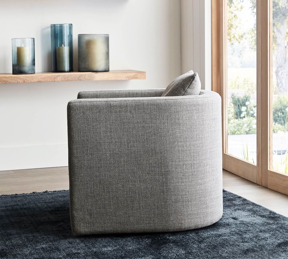 Ayden Barrel Arm Upholstered Swivel Armchair Pottery Barn