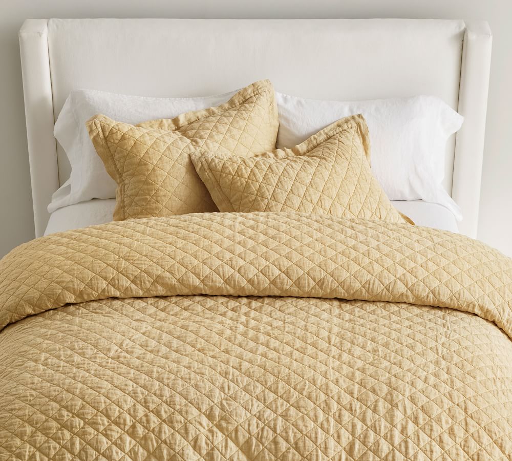 Flax Belgian Flax Linen Diamond Quilt & Sham Pottery Barn