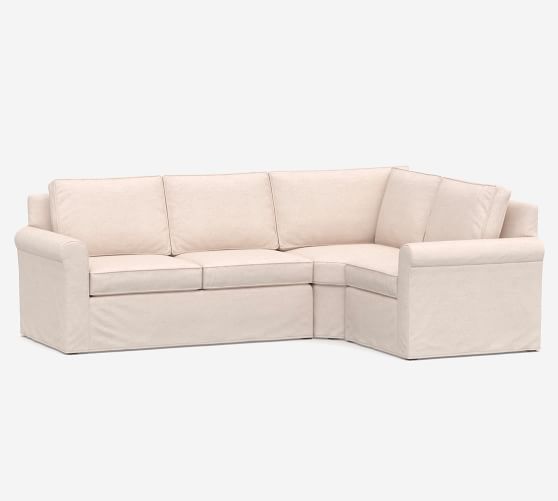 Cameron Roll Arm Slipcovered 3-Piece Sectional with Wedge | Pottery Barn