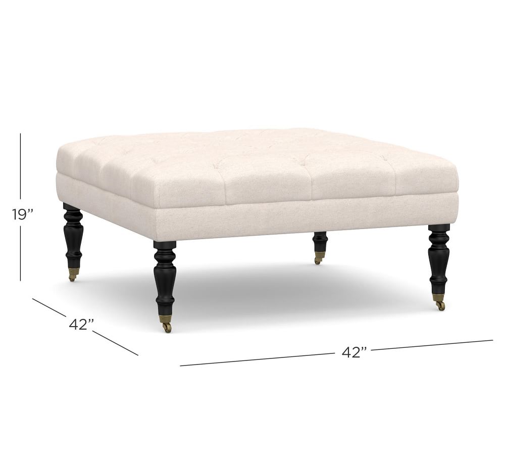 Raleigh Tufted Upholstered Square Ottoman | Pottery Barn