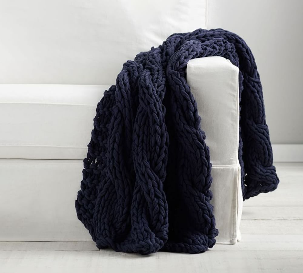 Colossal Handknit Throw, Chambray
