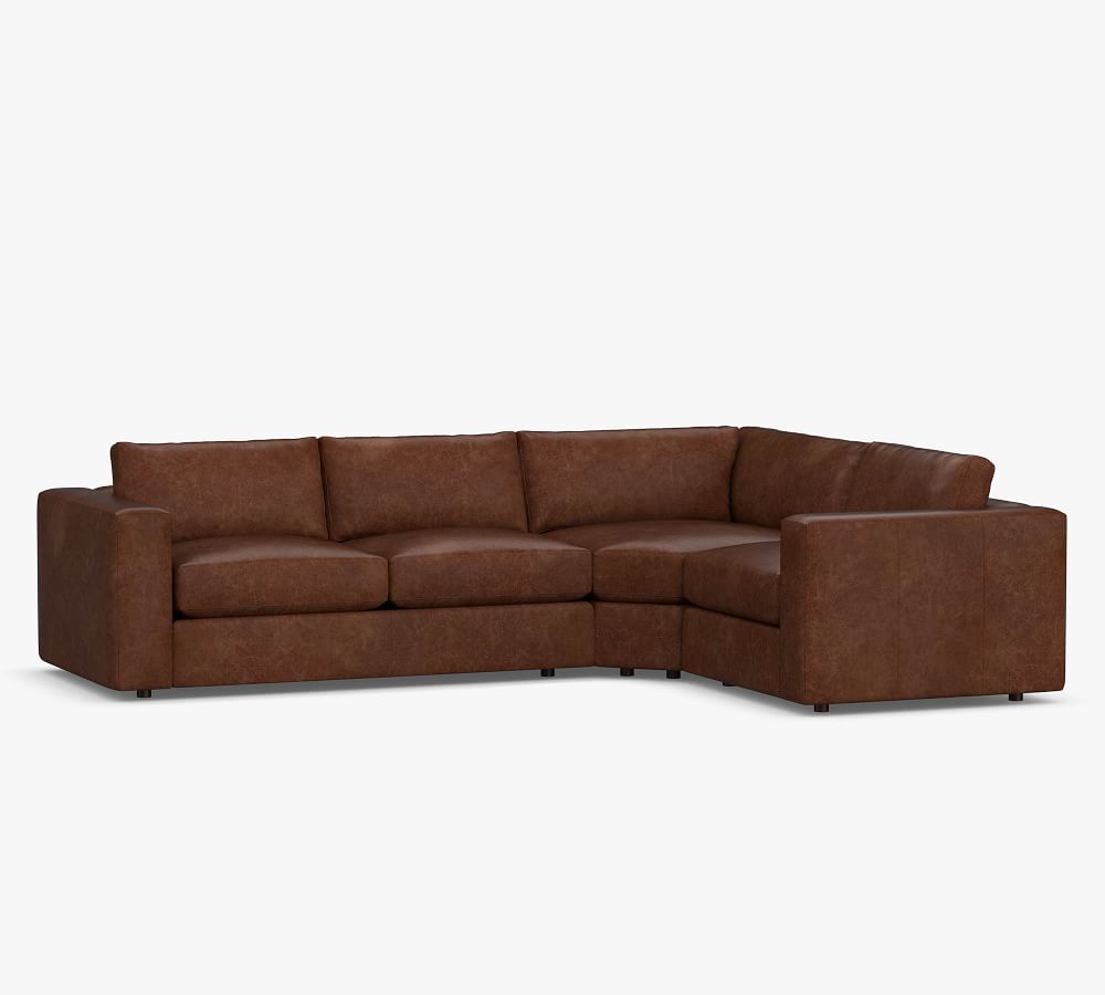 Carmel Square Arm Leather 3-Piece Sectional with Wedge | Pottery Barn