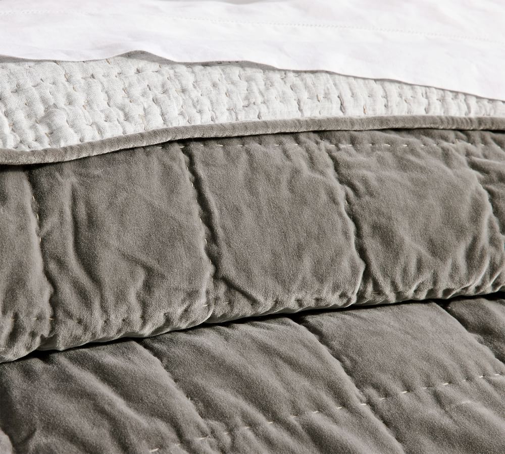 Velvet Handcrafted Box Stitch Quilt Pottery Barn
