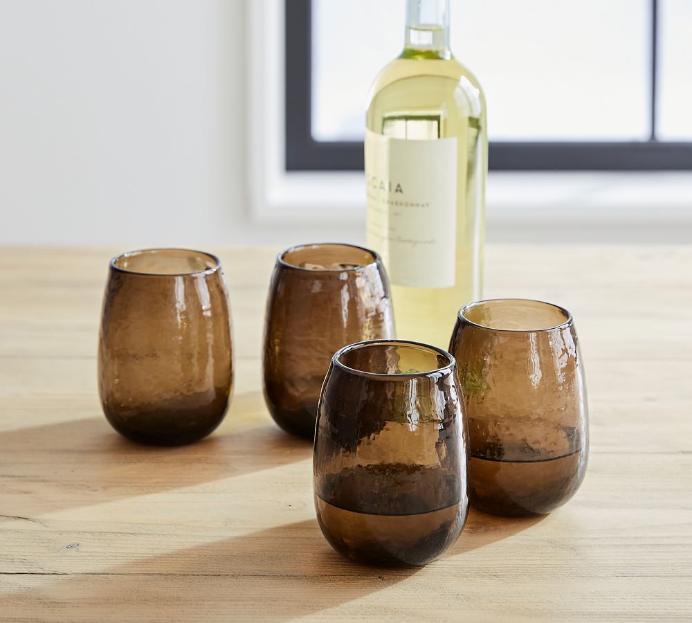 Handmade Hammered Stemless Wine Glasses Pottery Barn