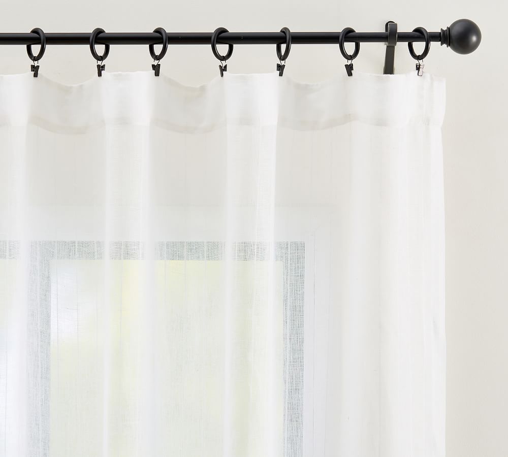 Emery Linen Pinstripe Sheer Curtain | Pottery Barn