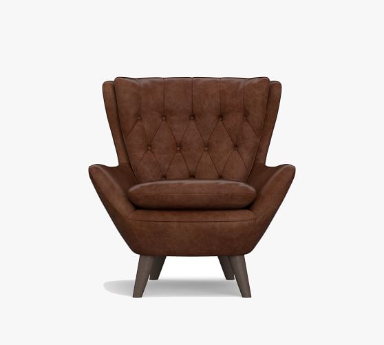 Wells Tufted Leather Armchair Pottery, Brown Leather Tufted Armchair