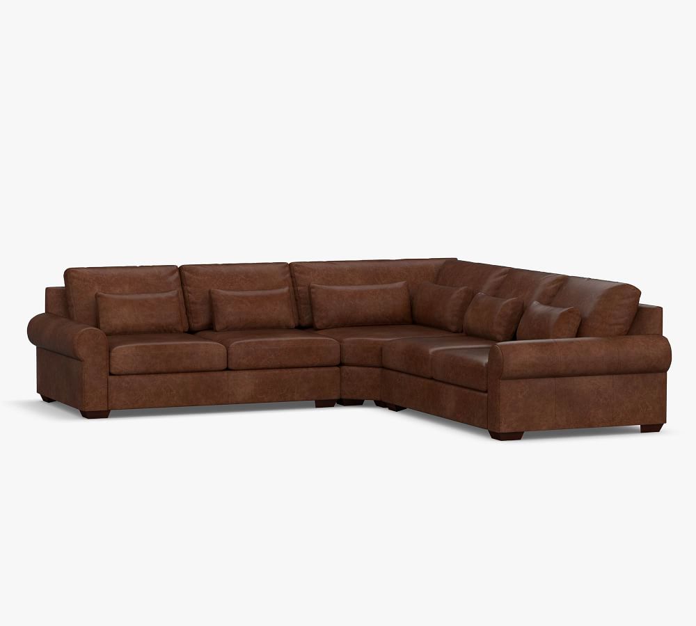 Big Sur Roll Arm Deep Seat Leather 3-Piece L-Shaped Wedge Sectional ...