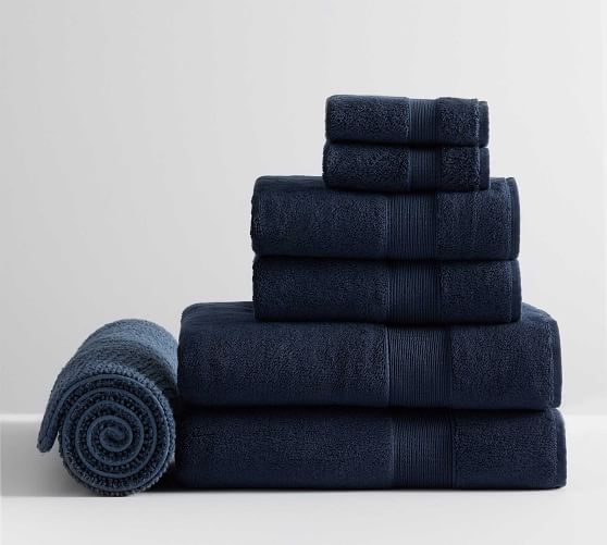 Classic Organic Towel Bundle With Bath, Royal Blue Bathroom Mat Set