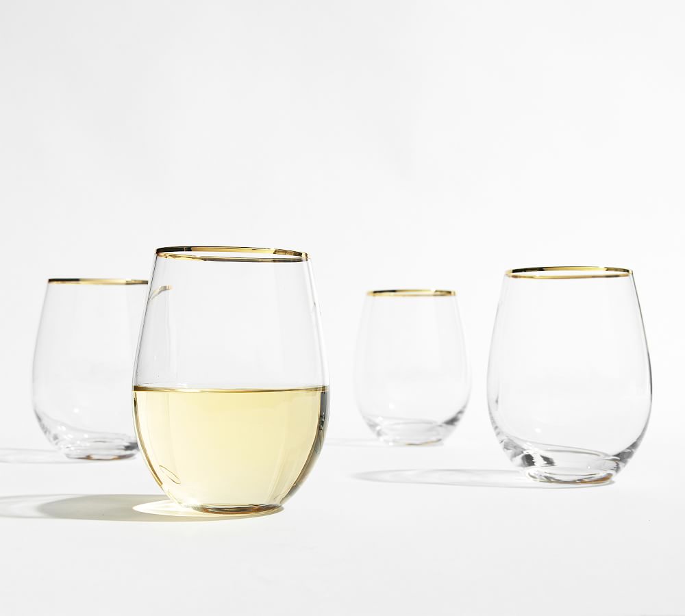 Gold Rim Stemless Wine Glasses Set Of 4 Pottery Barn 