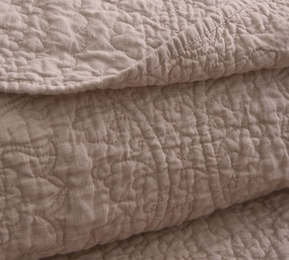 White Belgian Flax Linen Floral Stitch Quilt & Sham | Pottery Barn