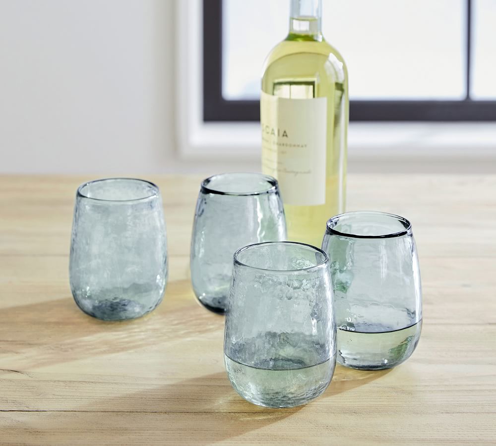 Handmade Hammered Stemless Wine Glasses Pottery Barn