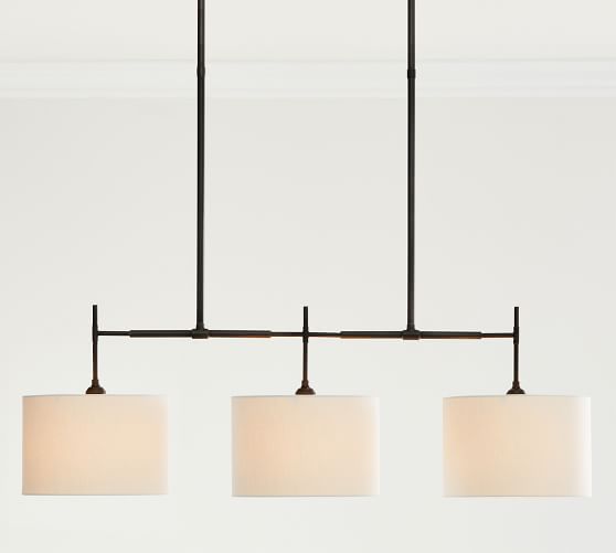 Linen Drum Shade Linear Chandelier 