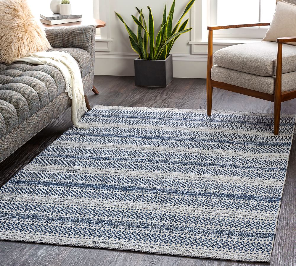 Loida Machine Washable Striped Cotton Rug Pottery Barn