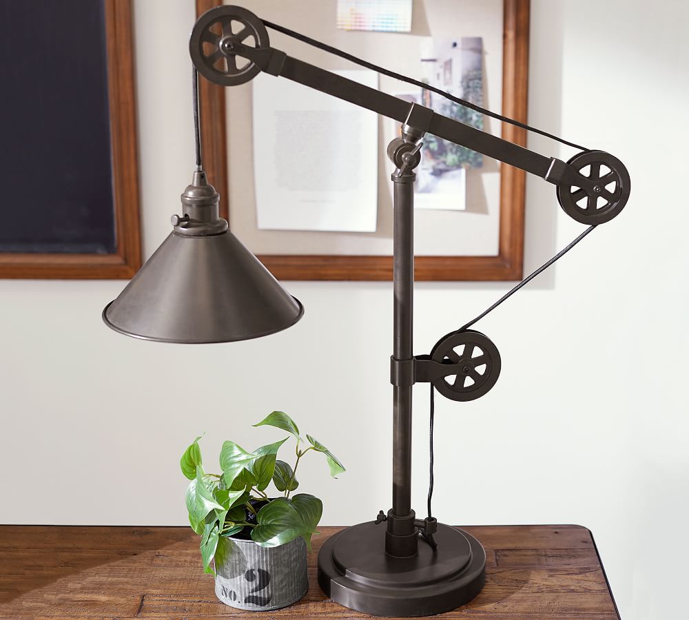 industrial pulley table lamp