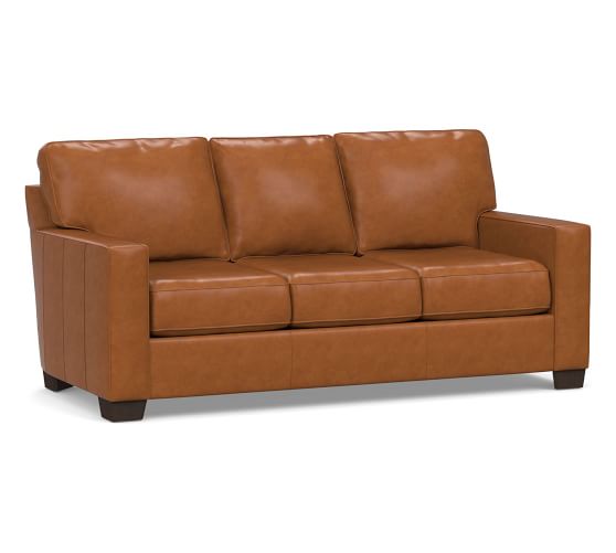 Buchanan Square Arm Leather Sleeper, Dark Brown Leather Sleeper Sofa