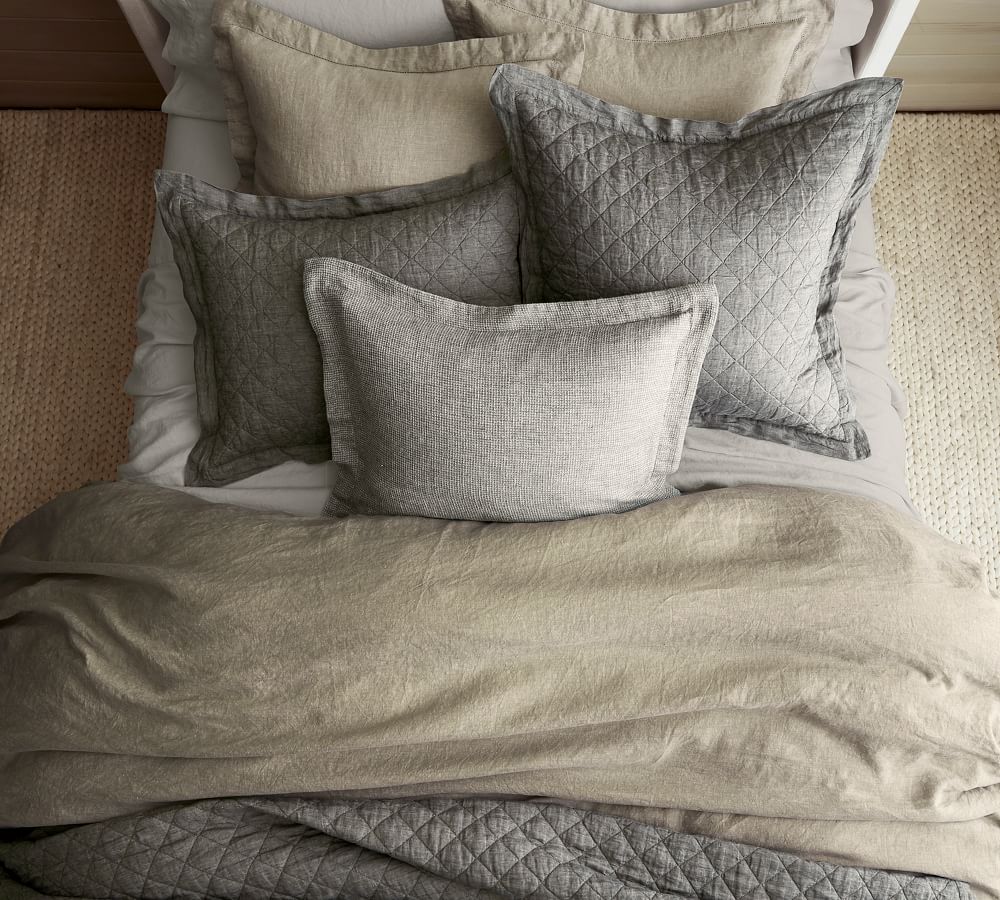 White Belgian Flax Linen Diamond Quilt & Sham Pottery Barn