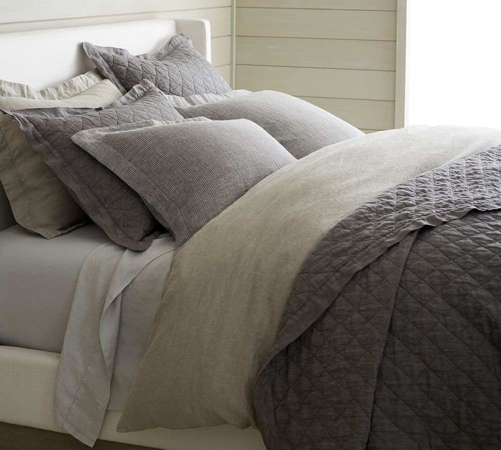 Flax Belgian Flax Linen Diamond Quilt & Sham Pottery Barn