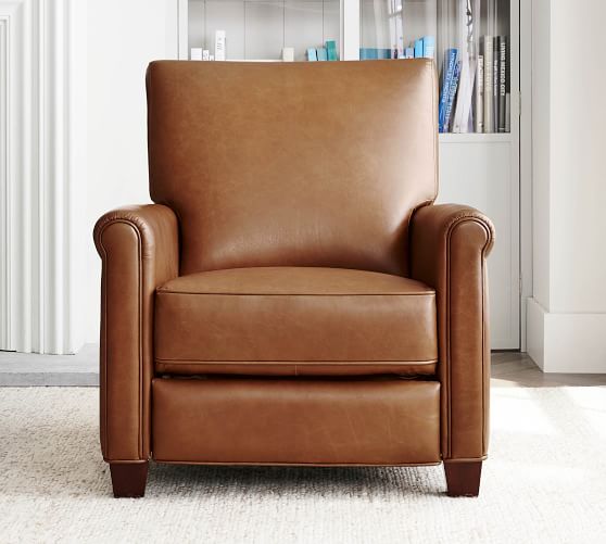 irving roll arm leather recliner