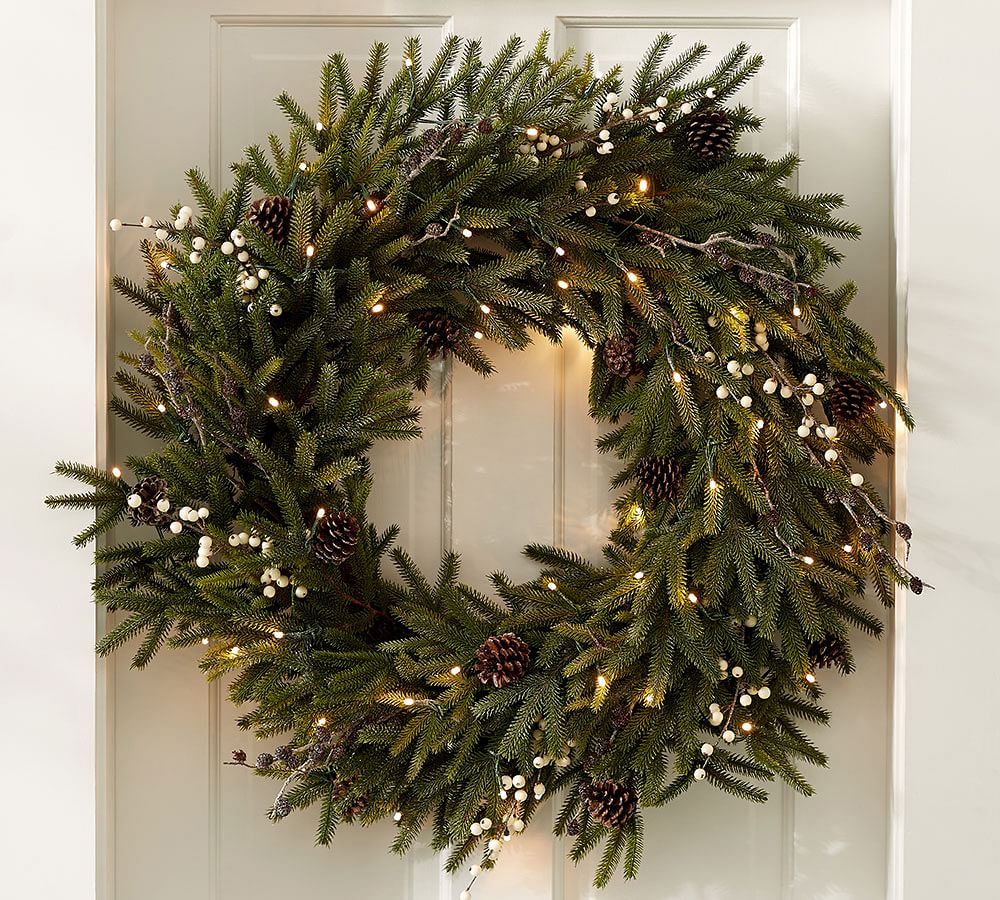 PreLit Woodland Pine Wreath & Garland Pottery Barn