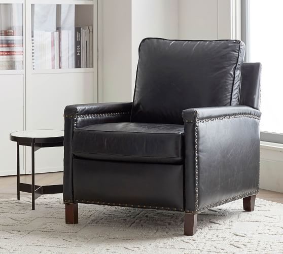 tyler leather square arm recliner with nailheads