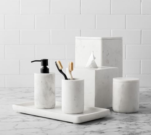 Frost Handcrafted Marble Trash Can | Pottery Barn